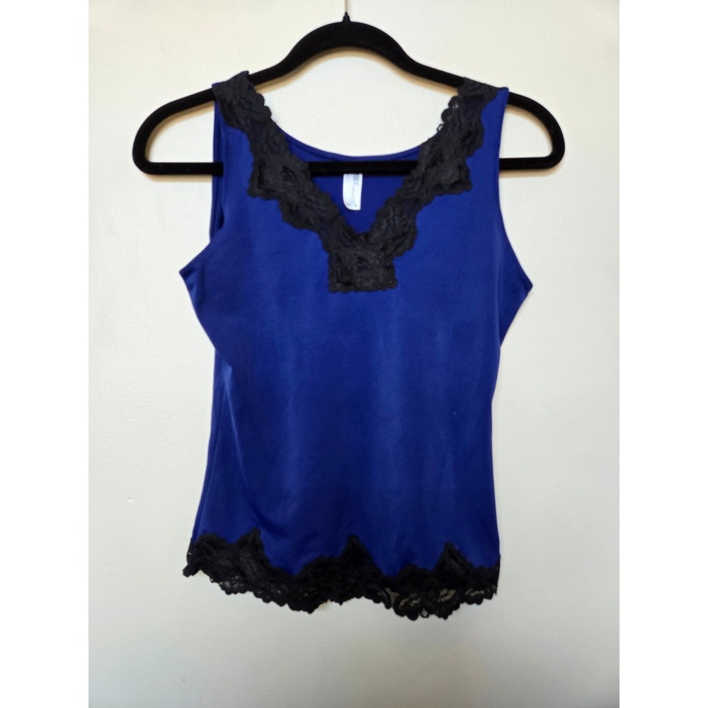 Flexees Maidenform Blue Lace Trim Shapewear Camisole Tank Top 3366 L